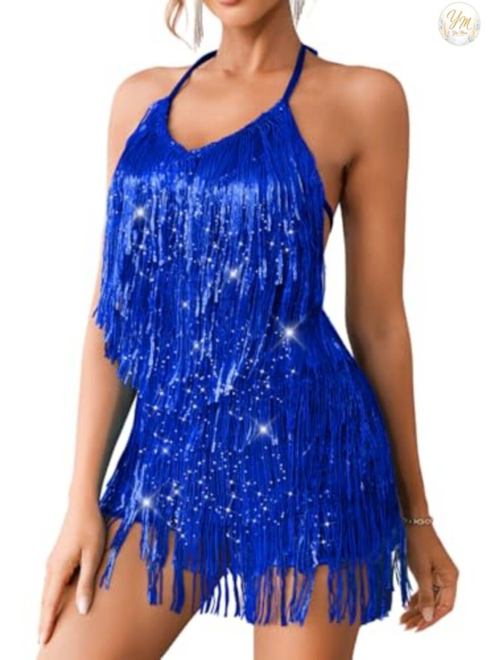 Sequin Fringe Romper Sparkly Glitter Metallic Backless Short Jumpsuit